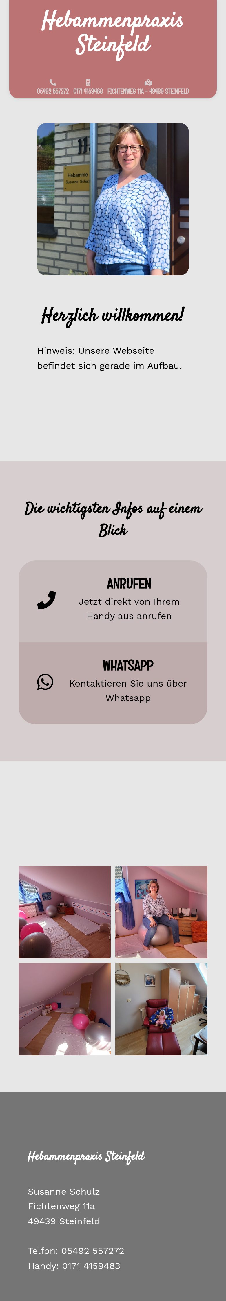 Screenshot von Hebammenpraxis Steinfeld auf dem Smartphone