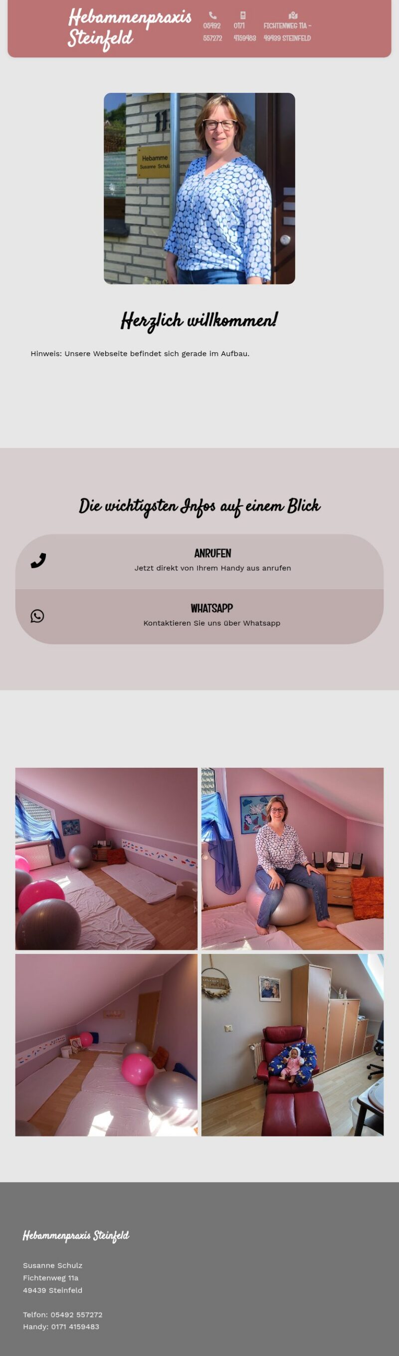 Screenshot von Hebammenpraxis Steinfeld auf dem Tablet