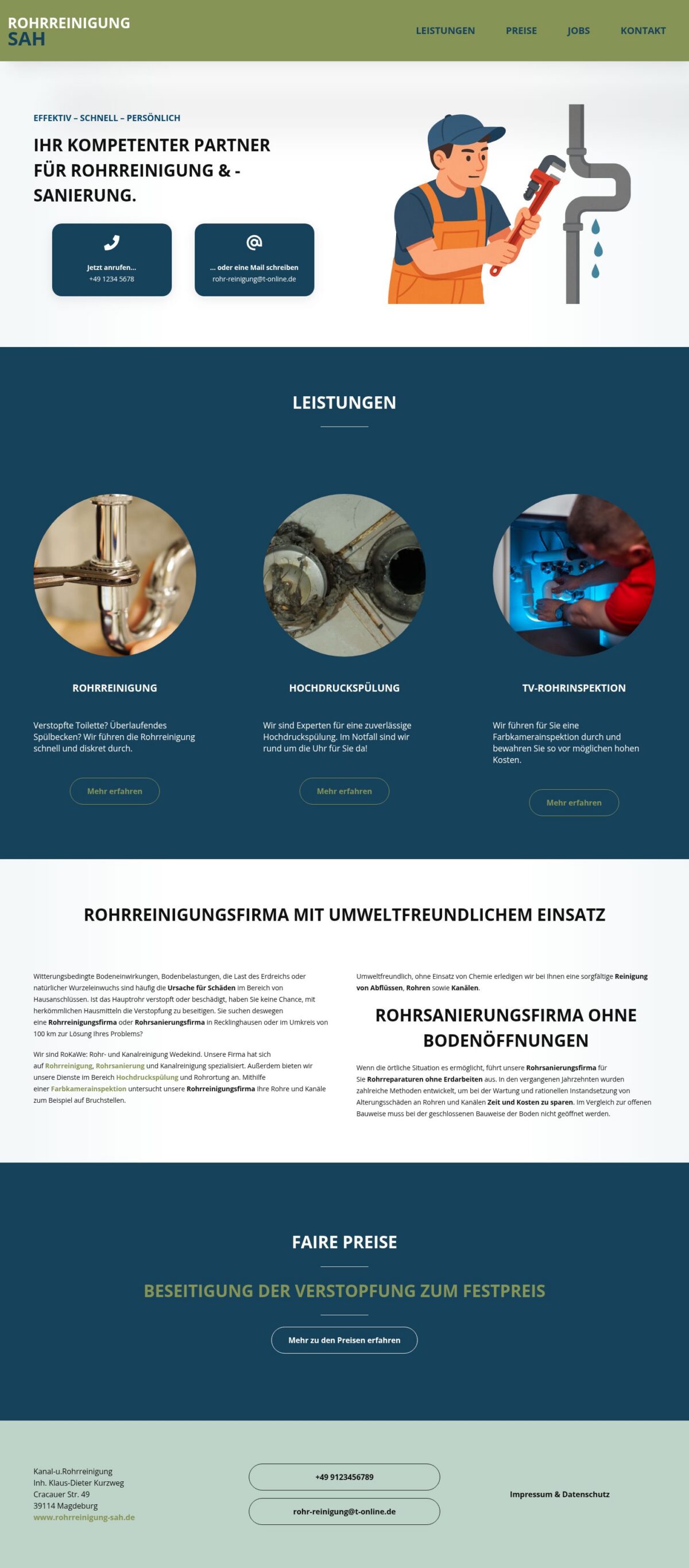Screenshot von Rohrreinigung SAH auf dem Desktop