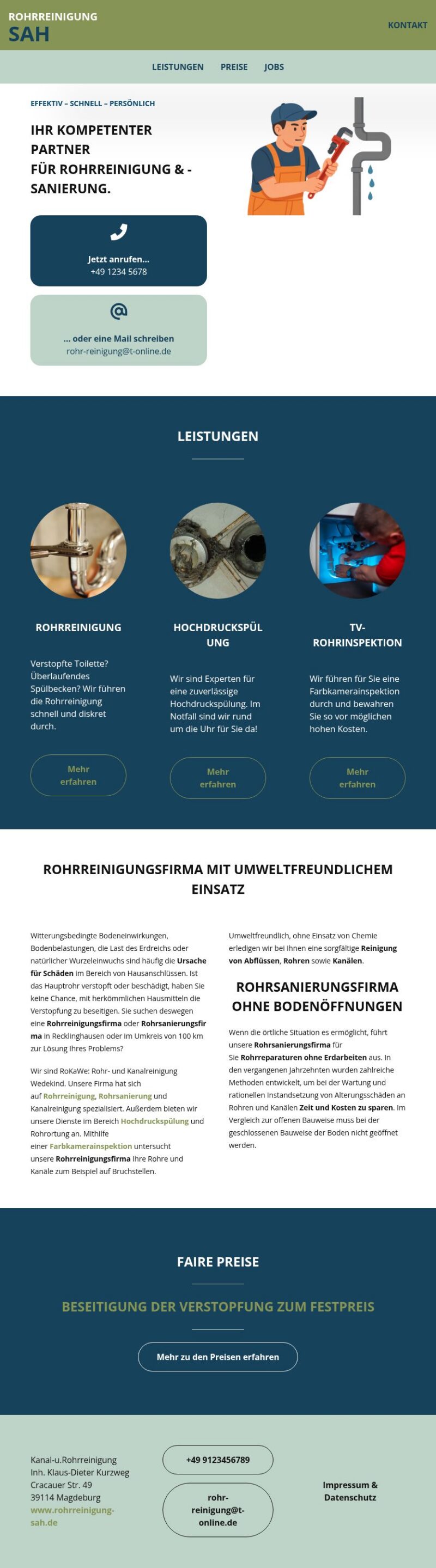 Screenshot von Rohrreinigung SAH auf dem Tablet